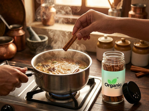Cinnamon being used in cooking